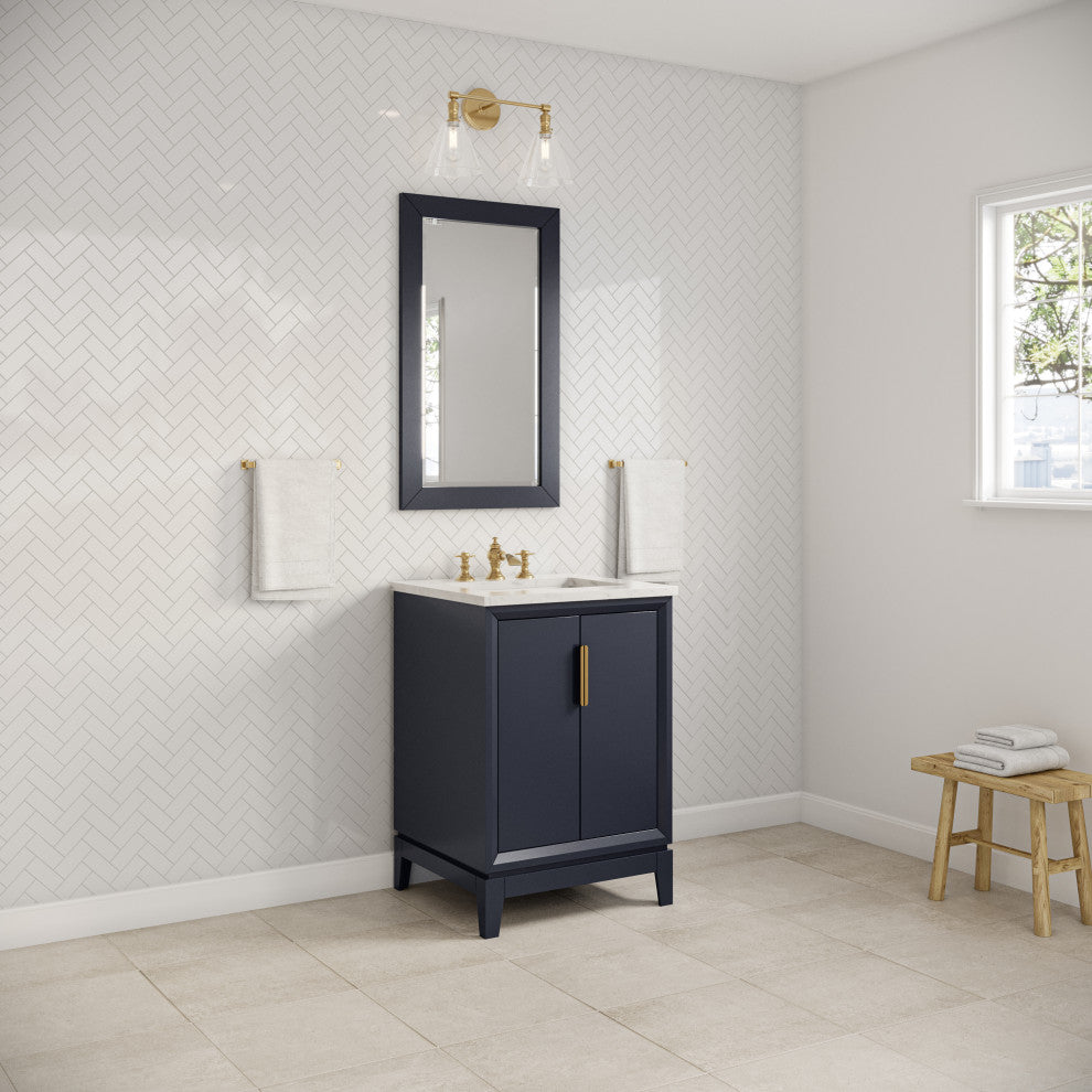 Elizabeth 24" Single Sink Carrara White Marble Vanity, Monarch Blue