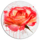 Red Rose Hand-Drawn With Splashes, Floral Disc Metal Artwork, 23"