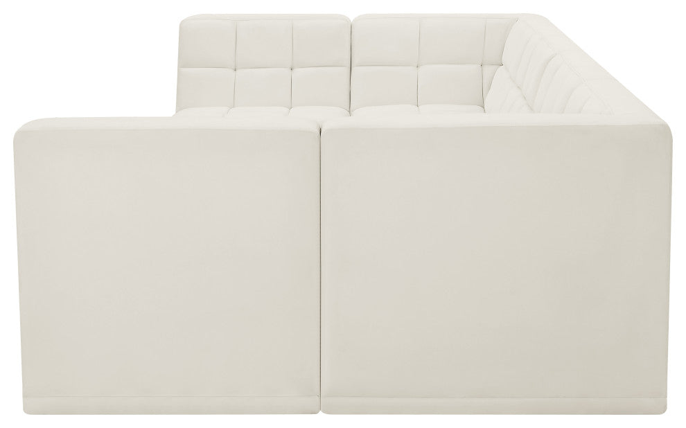 Relax Velvet Upholstered 6-Piece U-Shaped Modular Sectional, Cream