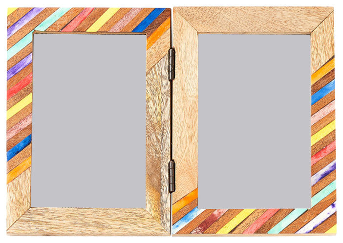 Banka Mundi 4"x6" Multicolor Double Picture Frame Bone, Wood