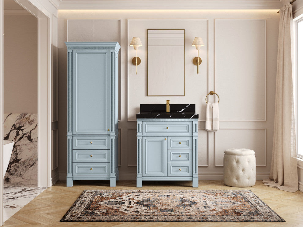 Paris 30" Single Sink Bathroom Vanity, Blue Heather 2" Calacatta Black