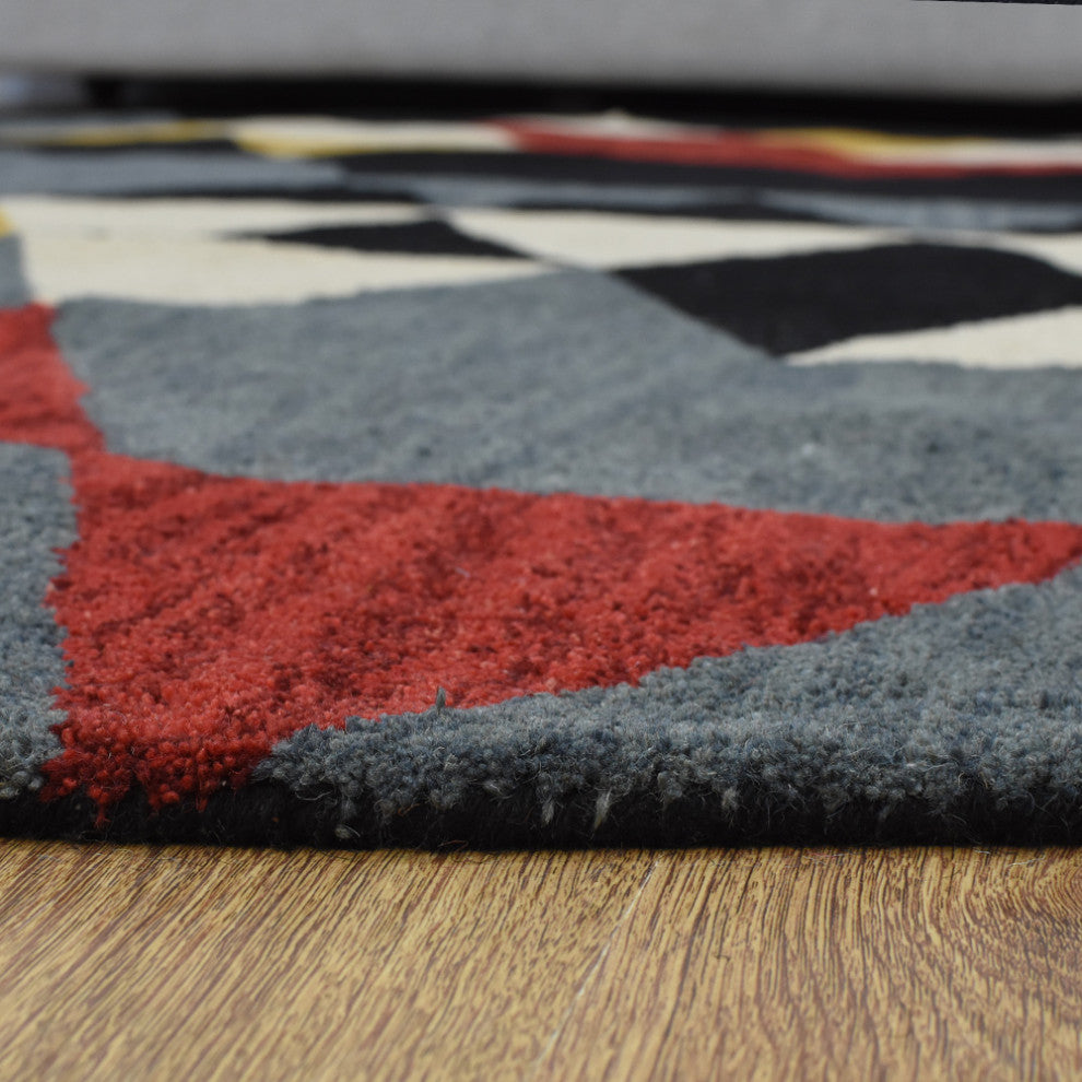 HAND TUFTED WOOL ECO-FRIENDLY AREA RUGS-Multicolor,Geometric