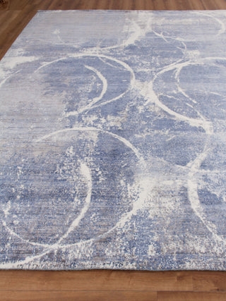 Fine Pure Silk Hand-Knotted Silk Blue/Gray/Ivory Area Rug