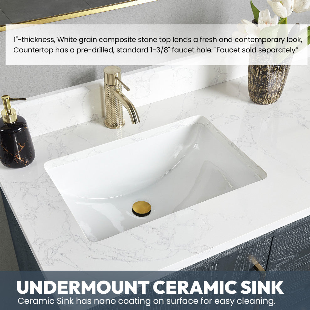 Gara Bath Vanity, Stone Top, Washed Blue, 72", Double Vanity, No Mirror