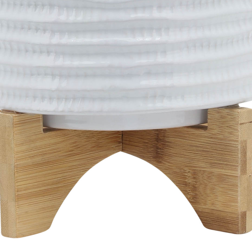 8" Textured Planter With Stand, White