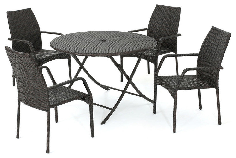 GDF Studio 5-Piece Knightley Outdoor Multi-Brown Wicker Dining Set