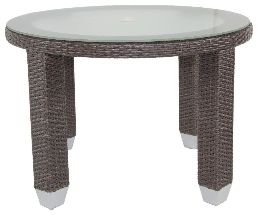 Fiji Round Outdoor Dining Table With Glass Top, Signature Espresso