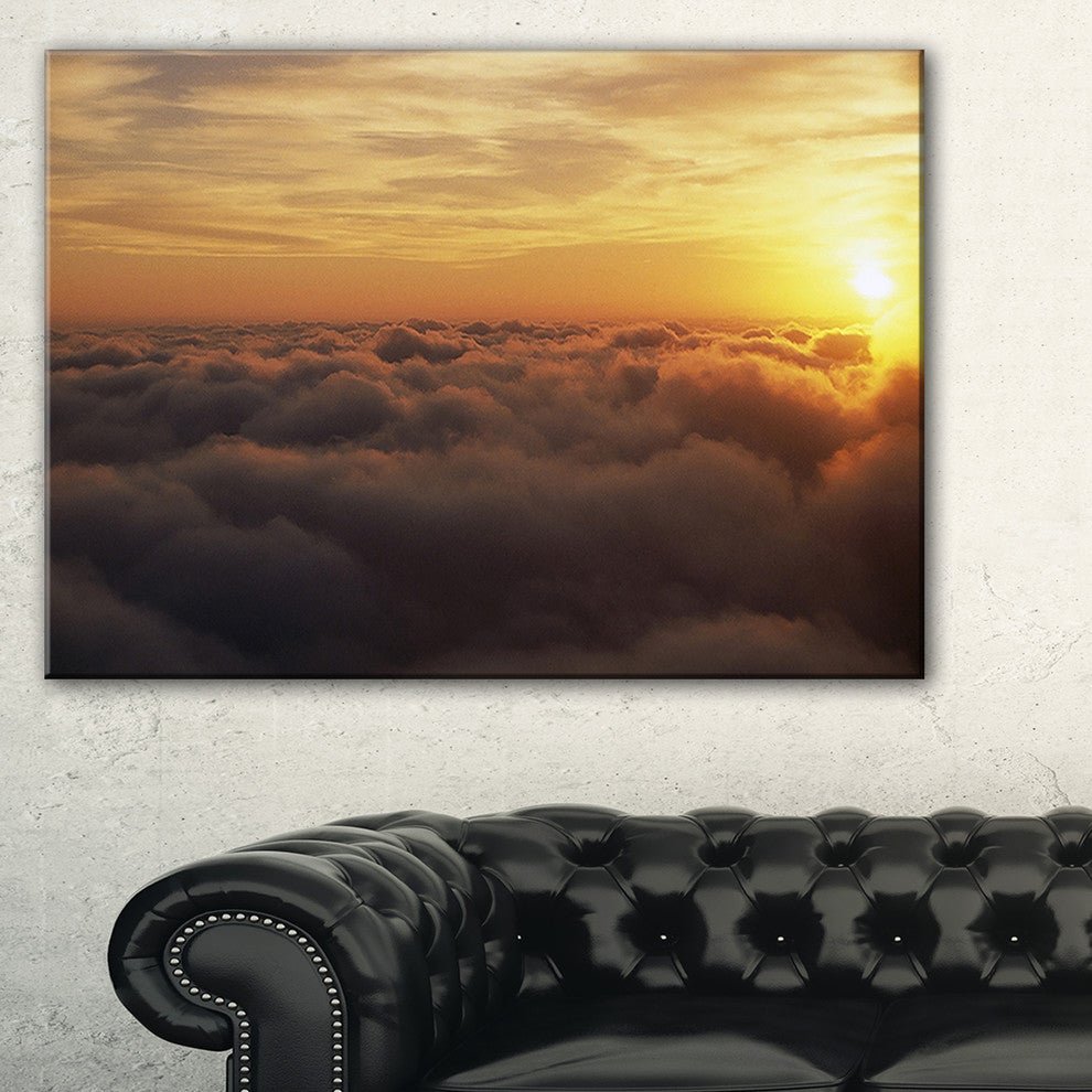 "Yellow Sunrise Above Clouds" Extra Large Wall Art Landscape, 32"x16"