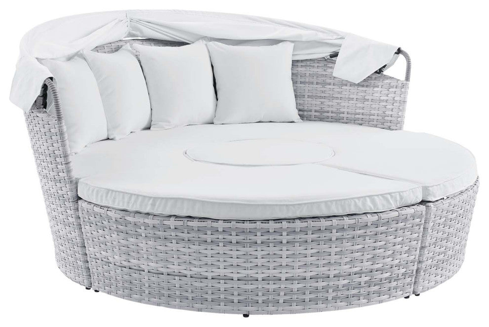 Scottsdale Canopy Sunbrellaï¿½ Outdoor Patio Daybed Light Gray White -4443