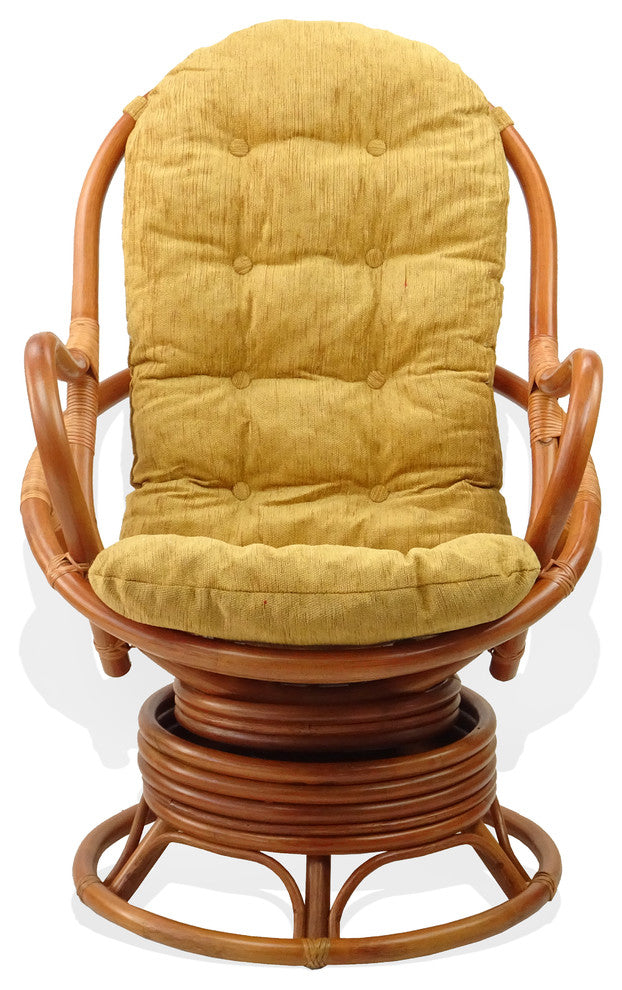 Java Lounge Swivel Rocking Rattan Wicker Chair Colonial, Light Brown Cushion