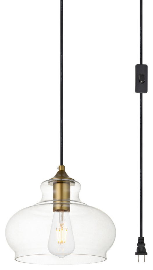 Dakota 1-Light Brass Plug-In Pendant With Clear Glass