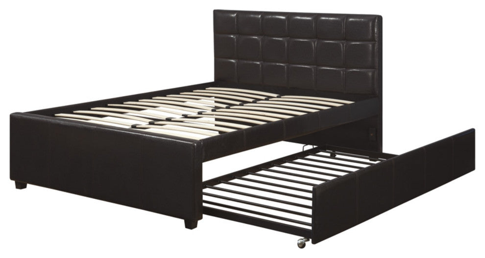 Benzara BM171667 Full Bed With Trundle Squ Tufted Head Boards Espresso, Black