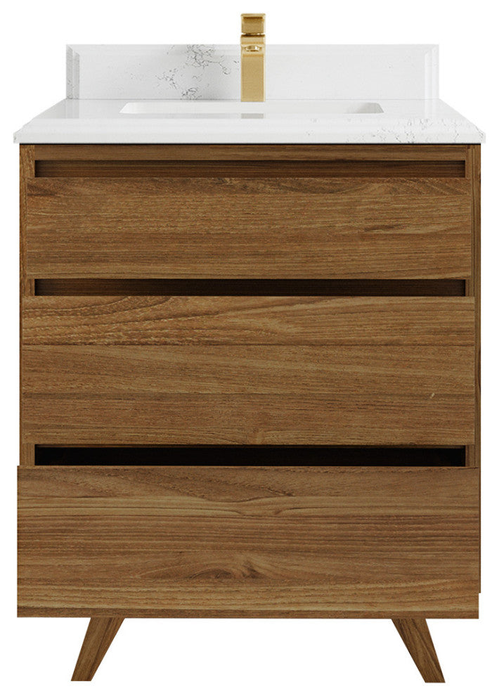 Madison Teak 30 Single Sink Bath Vanity in Dark Natural 1.5" Empira Quartz