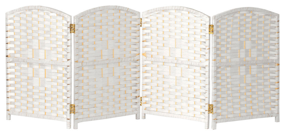 2 ft. Short Diamond Weave Fiber Room Divider White 4 Panel