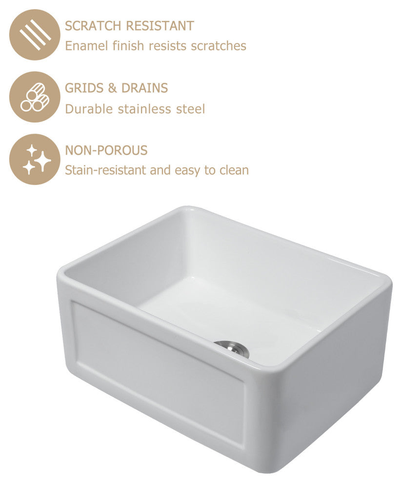 White Farmhouse Ceramic Bar Kitchen Sink Single Bowl Basin 24"