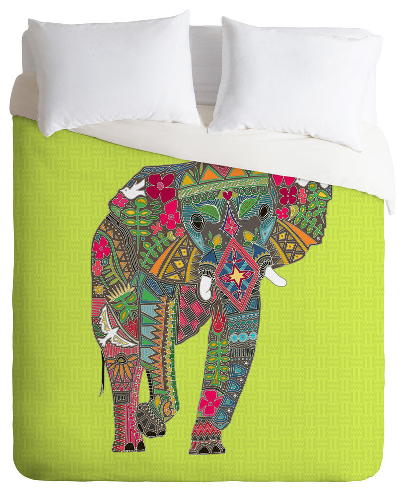 Deny Designs Sharon Turner Painted Elephant Chartreuse Duvet Cover, Lightweight