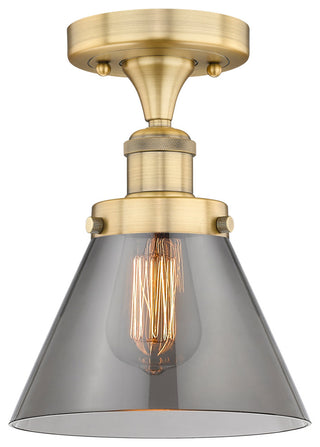 Cone-1 Light 8" Semi-Flush Mount-Brushed Brass, Plated Smoke Glass Shade