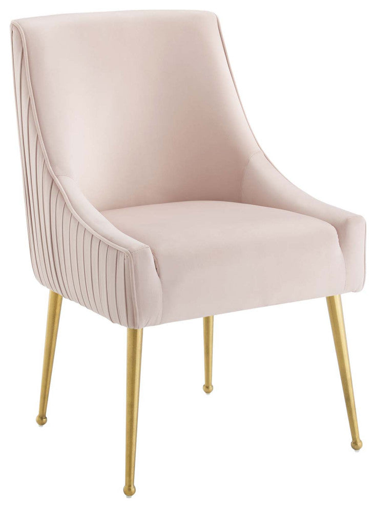 Discern Pleated Back Upholstered Performance Velvet Dining Chair Pink