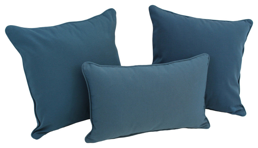 Double-Corded Solid Twill Throw Pillows With Inserts, Set of 3, Indigo