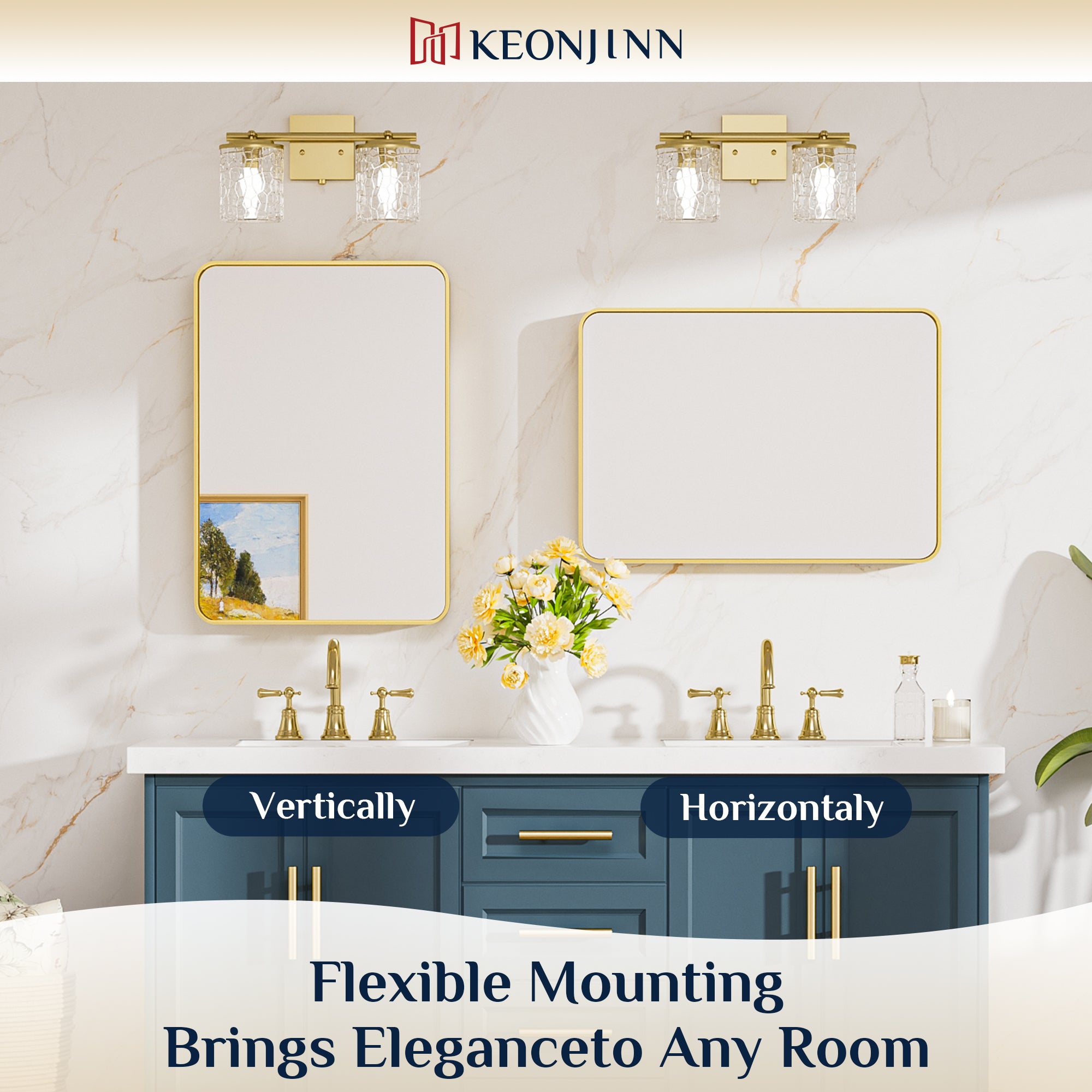 Metal Frame Decorative Rectangular Wall Mount Mirror, Gold, 40" x 30"