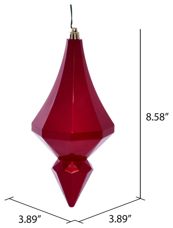Vickerman Mc191003D 8" Red Candy Finish Diamond Finial Ornament, Pack of 2