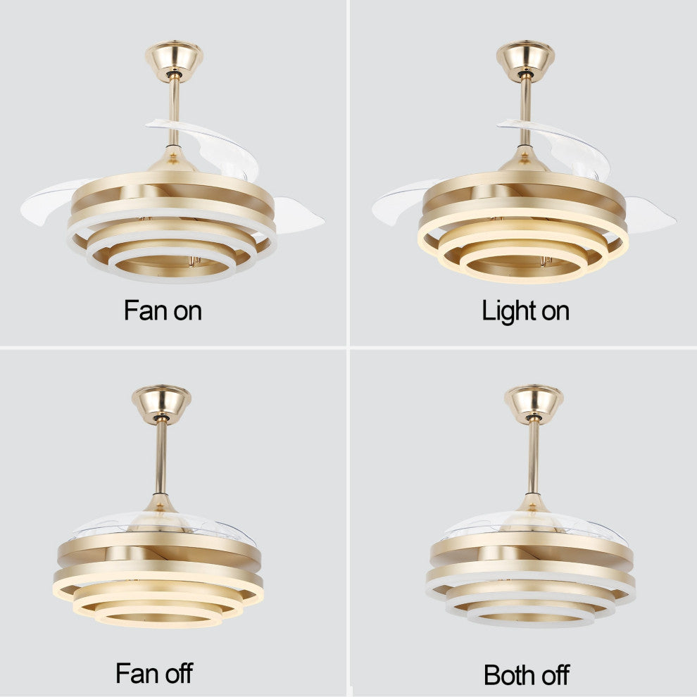 CurveCurio 42" Ceiling Fan With Adjustable LED Light Kit, Gold