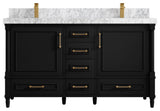 Aberdeen 60 Double Bathroom Vanity in Black 2" Carrara Marble