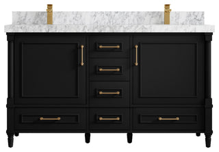 Aberdeen 60 Double Bathroom Vanity in Black 2" Carrara Marble