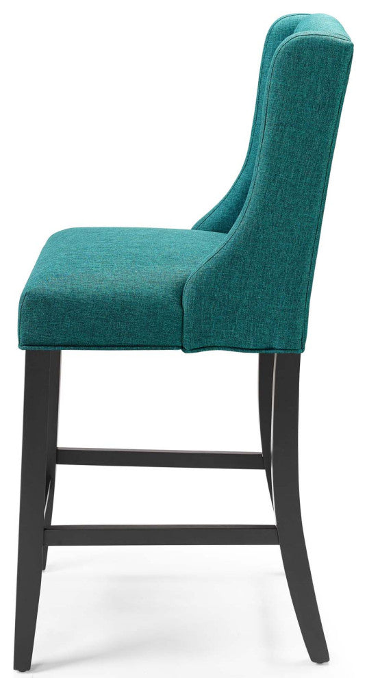 Tufted Counter Stool Chair, Fabric, Wood, Teal Blue, Modern, Bar Pub Cafe Bistro