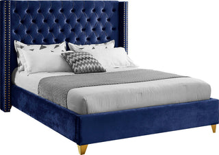 Barolo Velvet Upholstered Bed, Navy, King