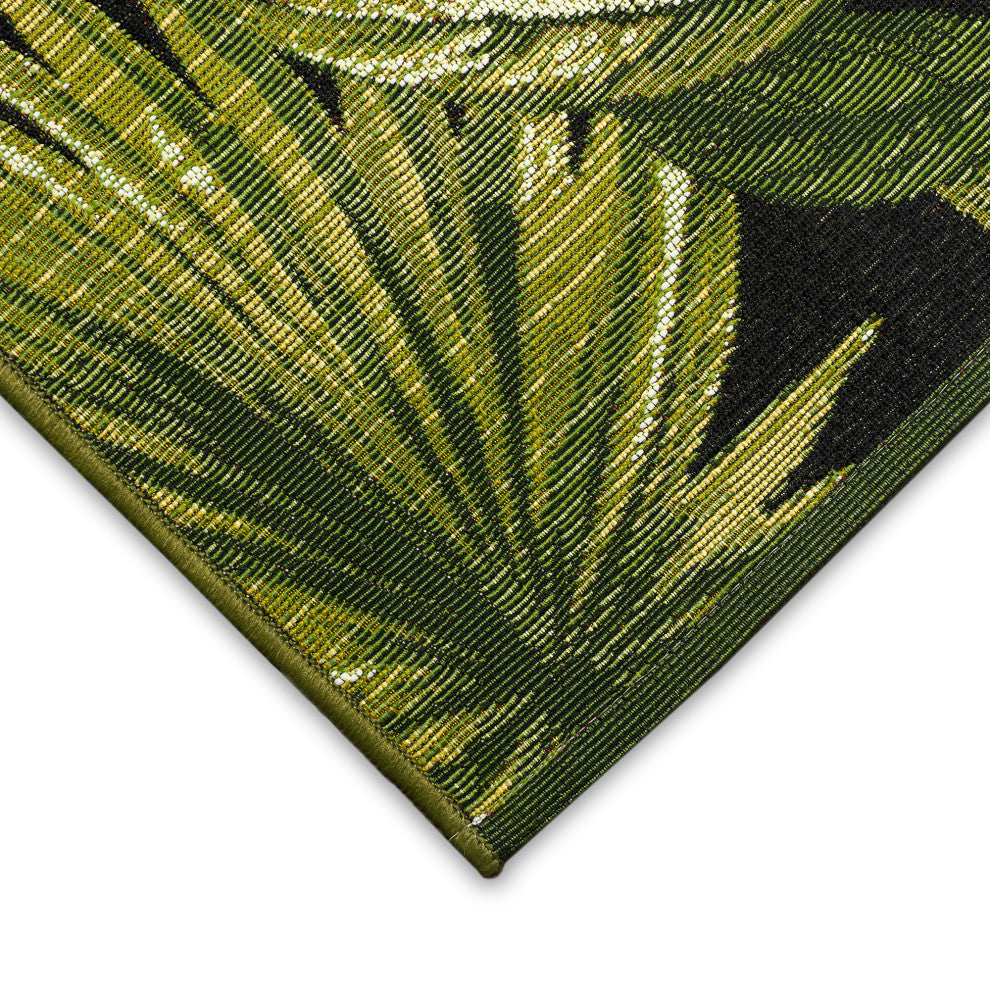 Marina Jungle Leaves Indoor/Outdoor Rug, Black, 8'10"x11'9"