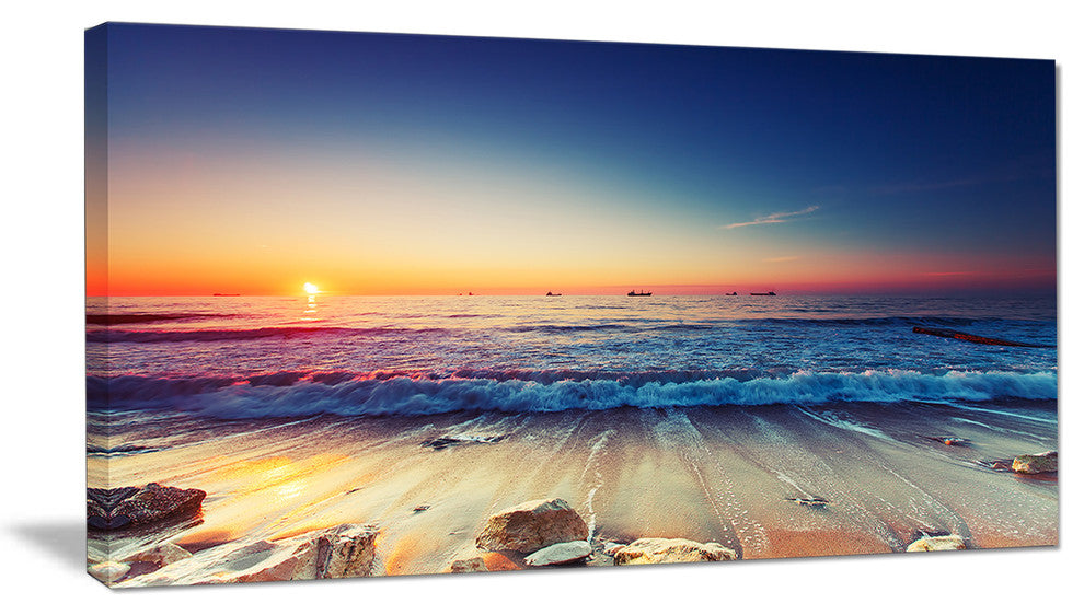 Beautiful Sunrise over Blue Sea, Seashore Canvas Art Print, 32"x16"