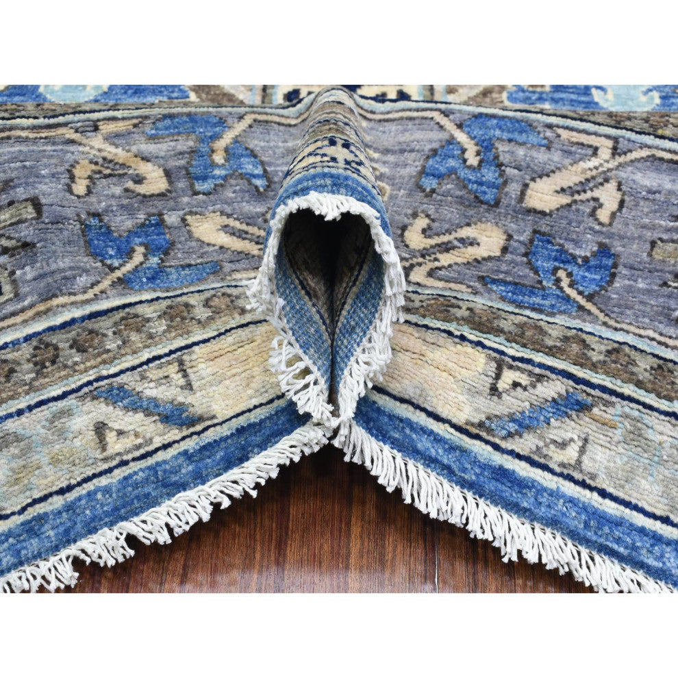 Light Blue, Organic Wool Hand Knotted, Afghan Ersari Oriental Rug, 8'1"x9'9"