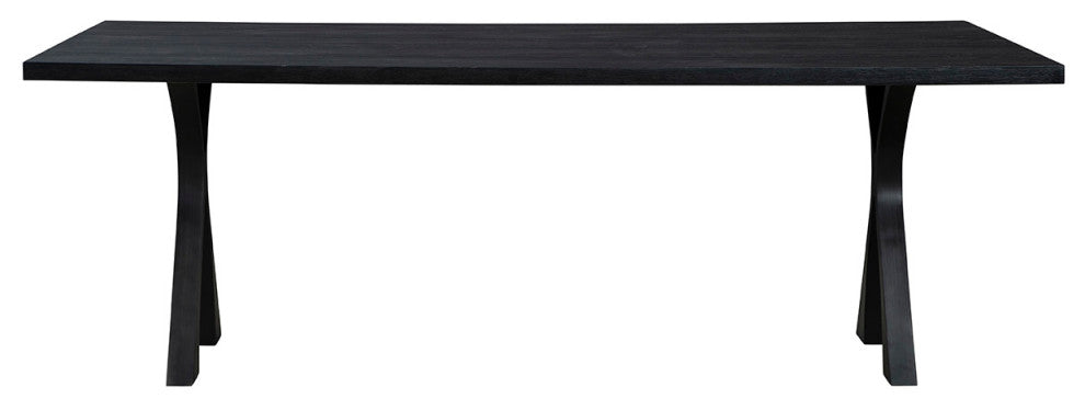 Black Wishbone 87" Wide Oak Dining Table, Black