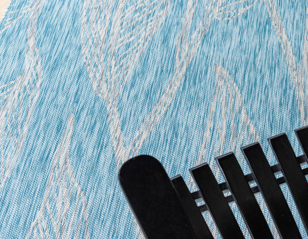 Rug Unique Loom Outdoor Botanical Aqua Blue Rectangular 8' 0 x 11' 4