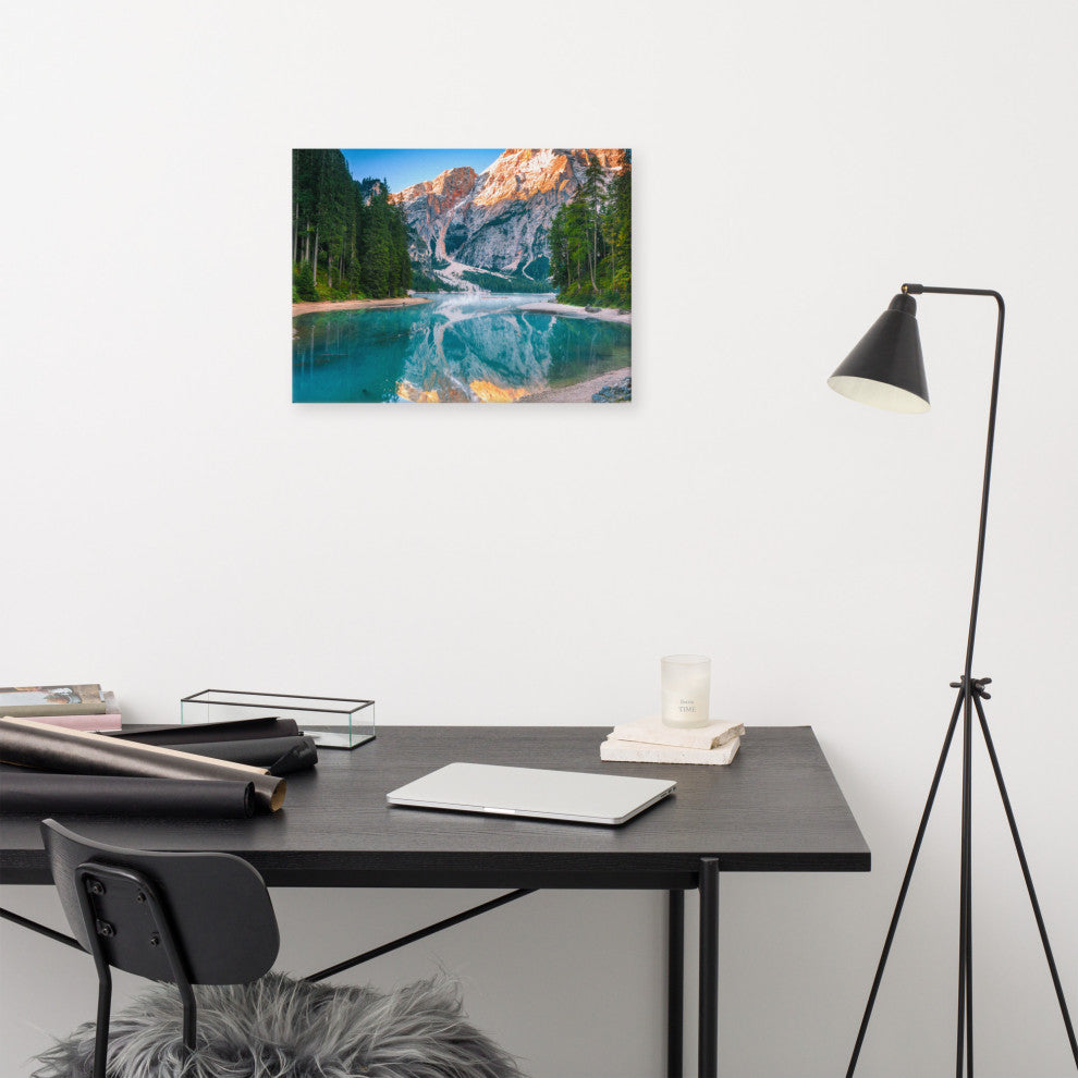 Misty Lake and Snow-cap Mountain Reflections Canvas Wall Art Prints, 18" X 24"