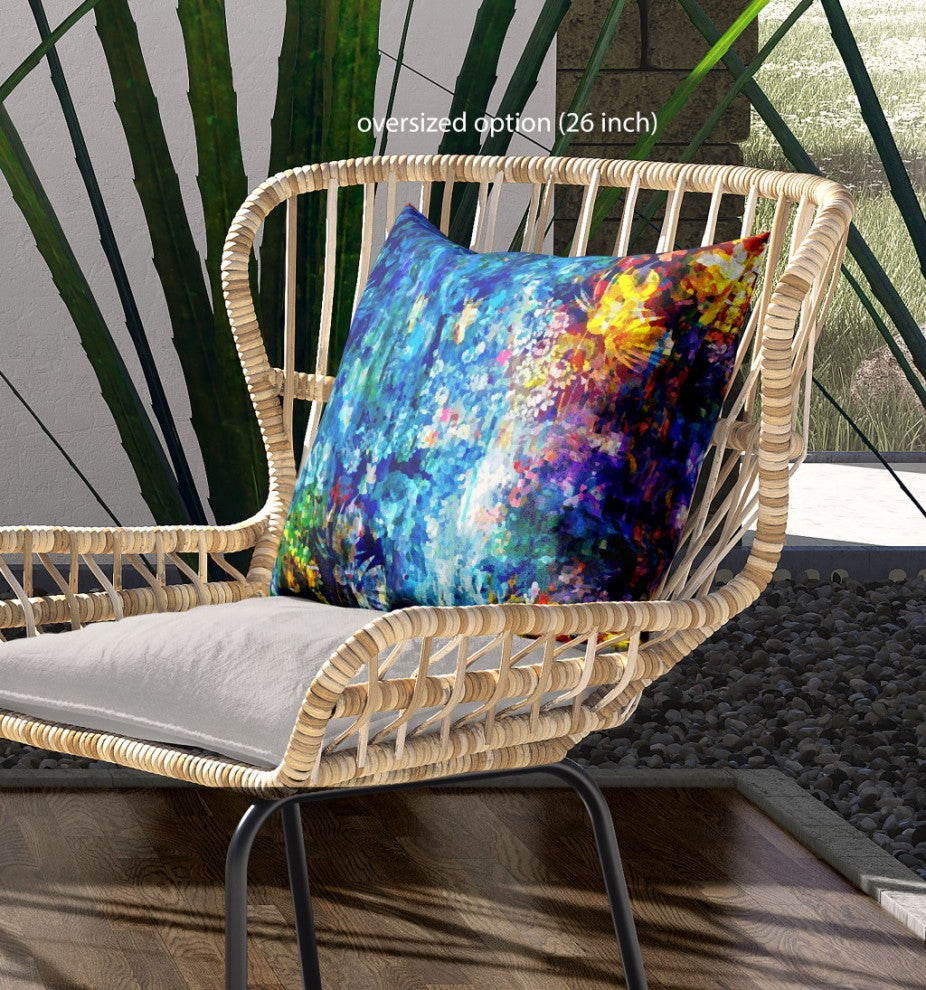 26" Bright Blue Yellow Springtime Indoor Outdoor Throw Pillow