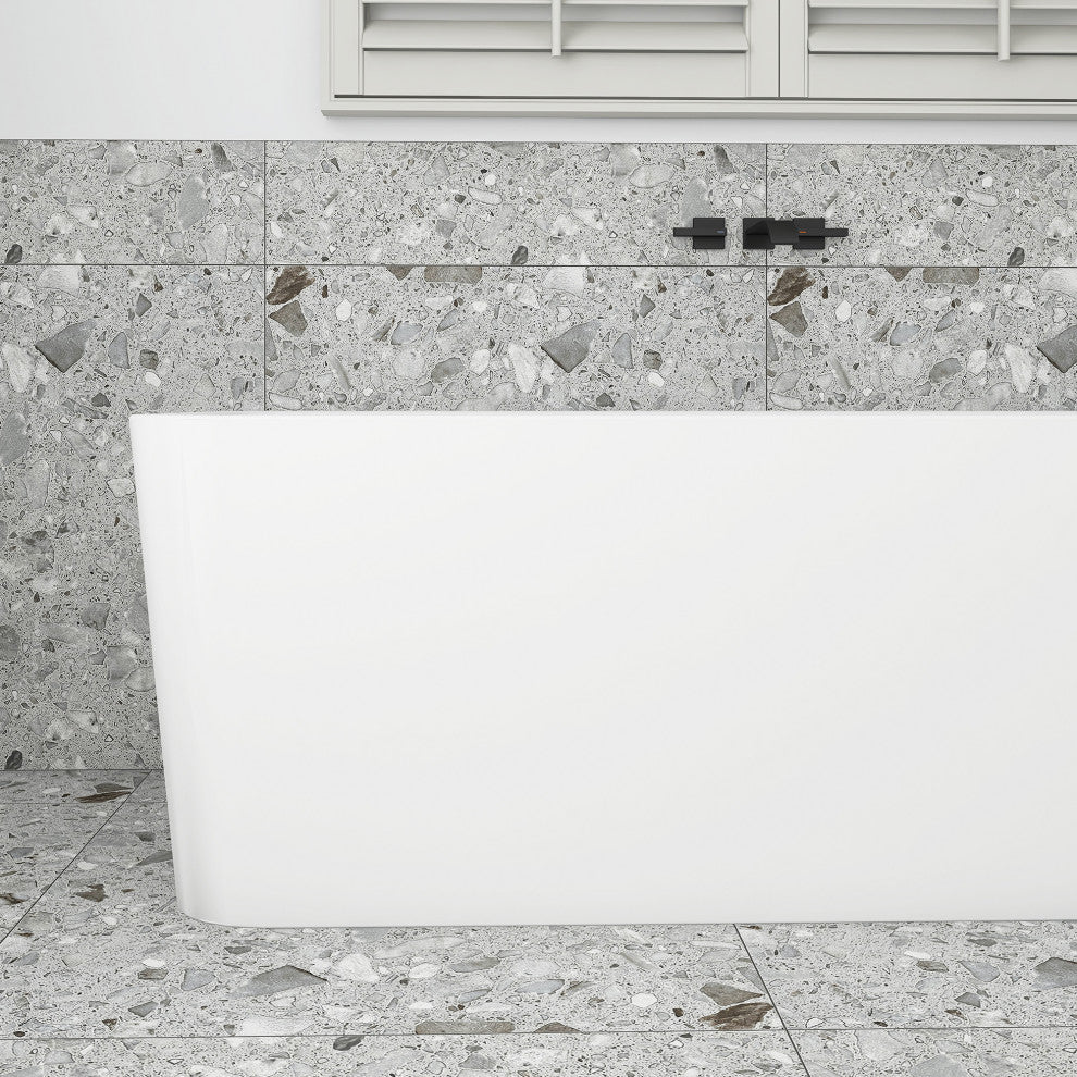 Acrylic Freestanding Flat Bottom Soaking Bathtub in White, 60*28"