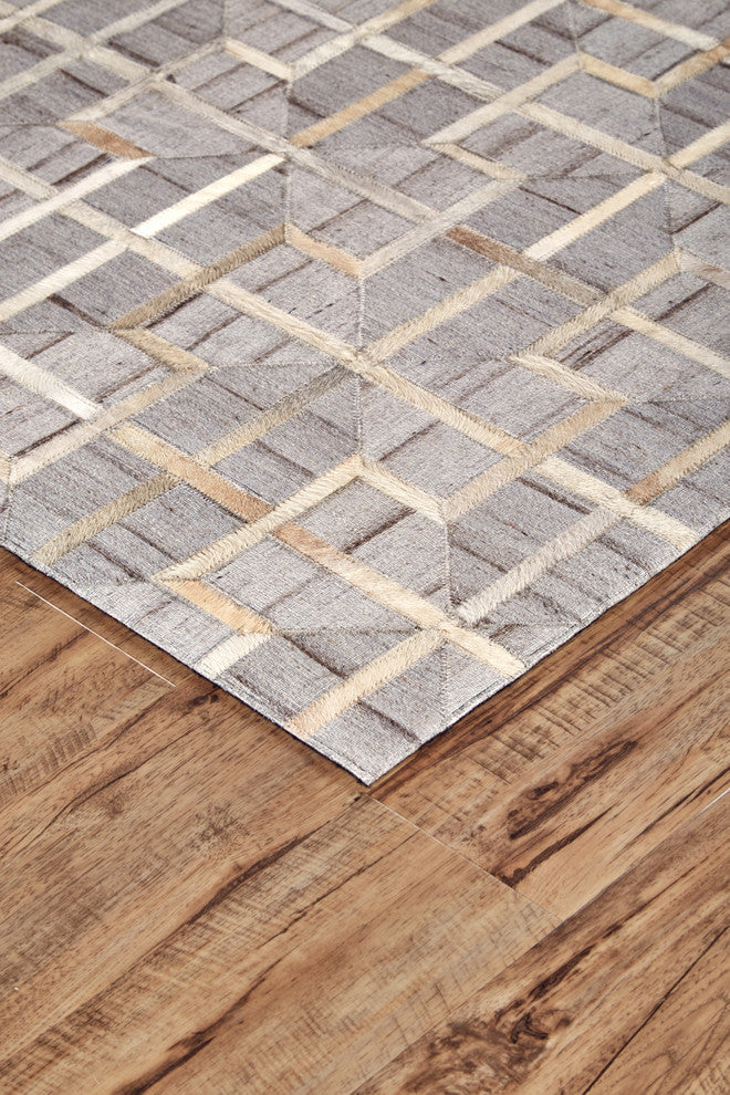 Weave & Wander Canady Leather Trellis Rug, Ivory/Sand, 8'x11'