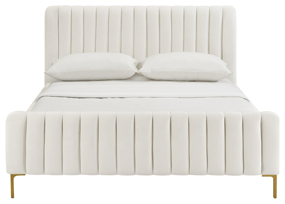 Angela Velvet Upholstered Bed, Cream, King