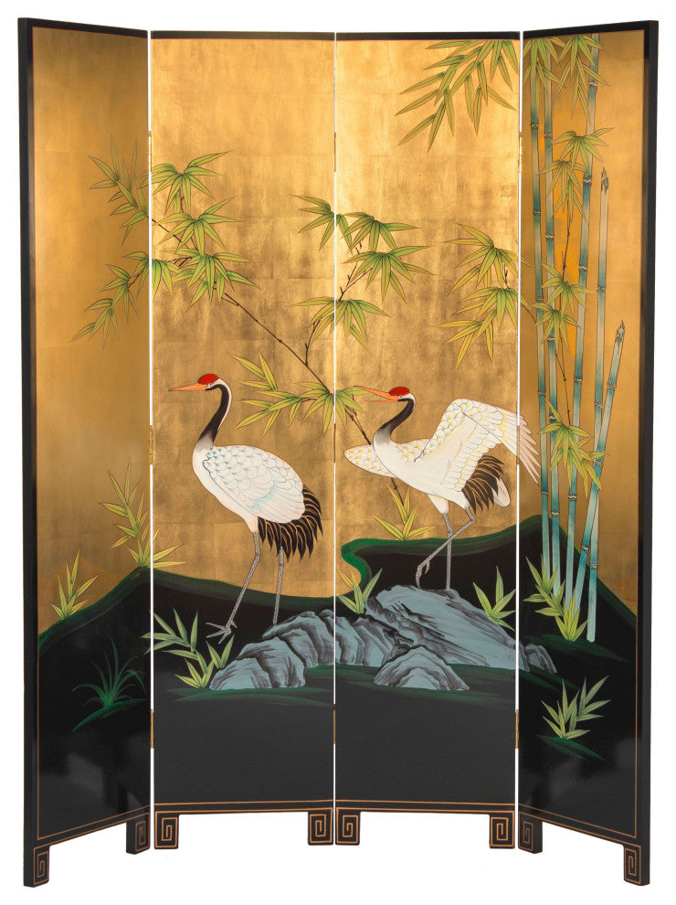 6' Tall Gold Lacquer Room, Cranes