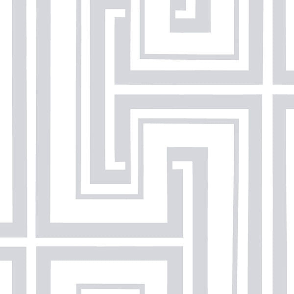 Maze Geometric Wallpaper, Gray and White, Sample