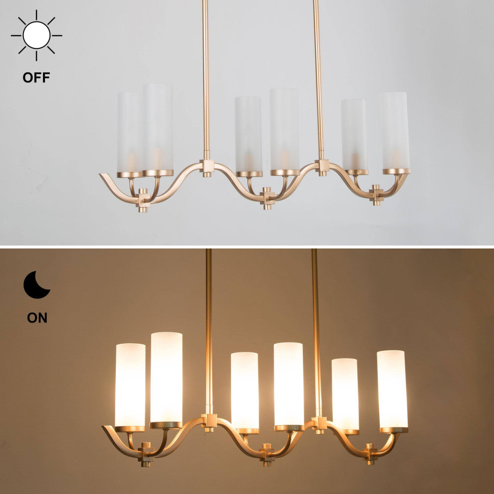 LNC 6-Light Modern Gold and Frosted Glass Linear Pendant for Kitchen