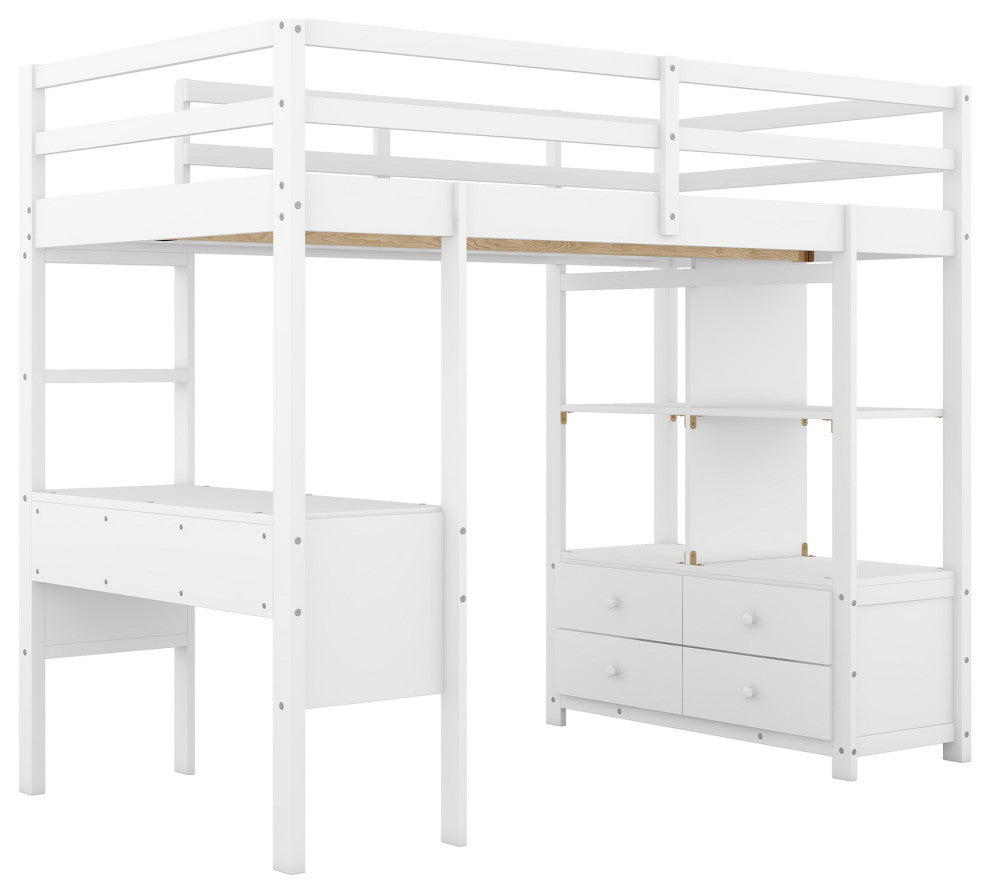 Gewnee Twin Size Loft Bed with Built-in Desk with Two Drawers