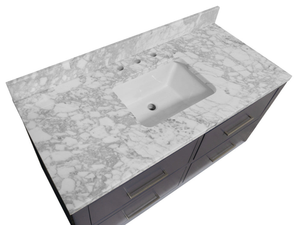 Helsinki 42" Floating Wall Mounted Bathroom Vanity, Marine Gray, Carrara Marble