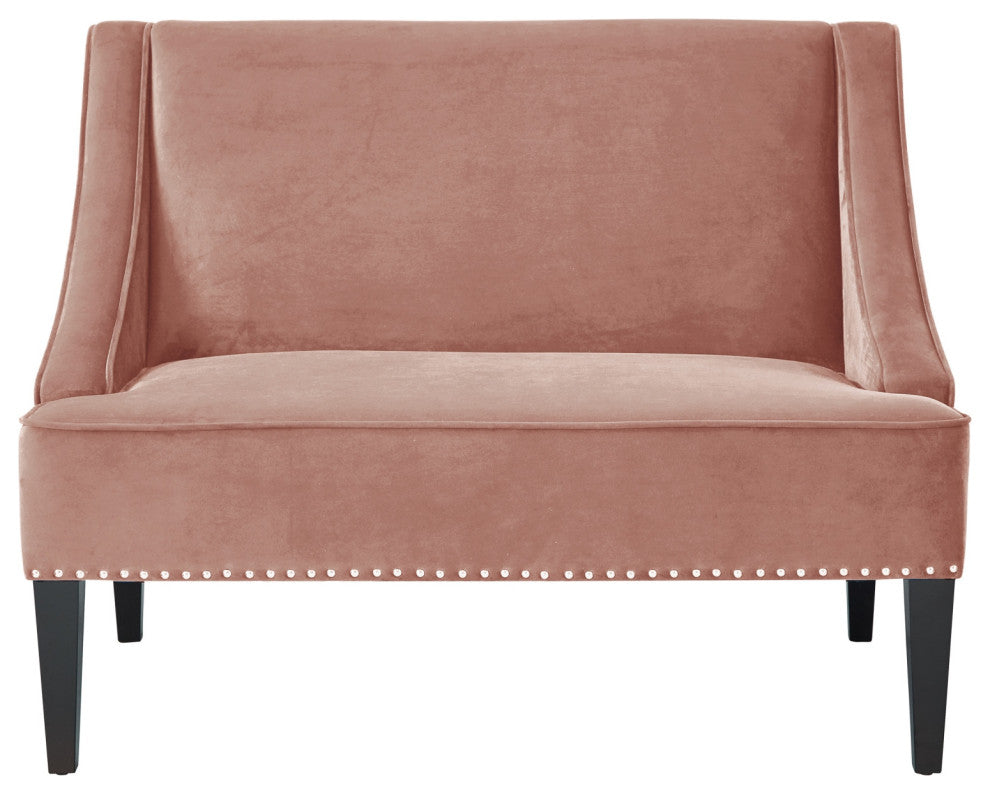 45" Blush And Brown Upholstered Velvet Bench