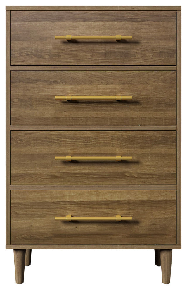 4 Drawers 30" W Wood Chest, Natural Walnut