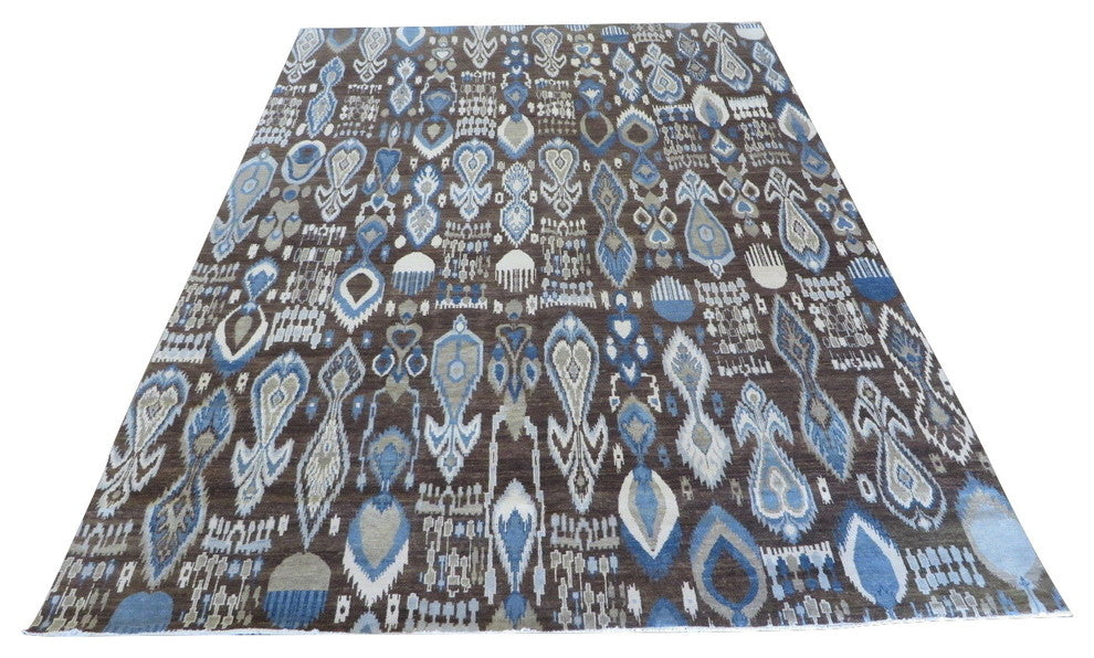 8x11 Handmade Chocolate Brown Ikat Peshawar Oriental Rug