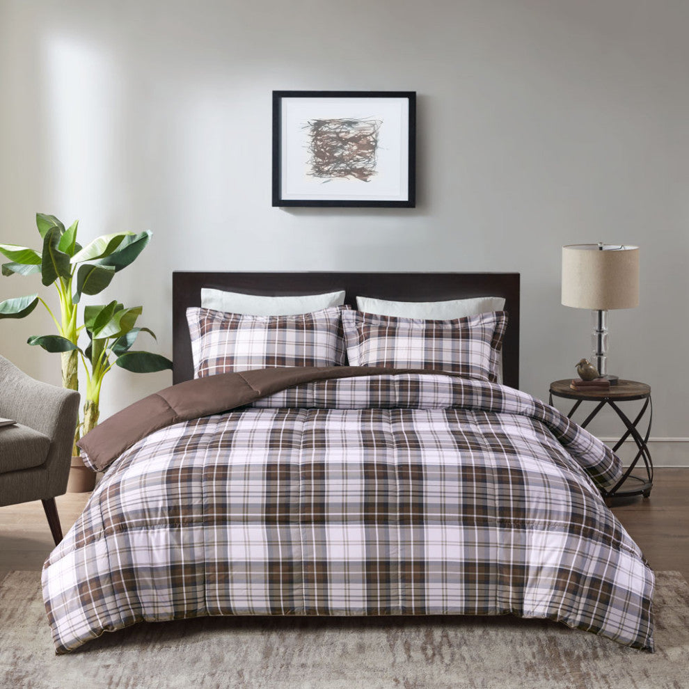Madison Park Essentials Parkston Moisture Management Plaid Comforter Set, Brown