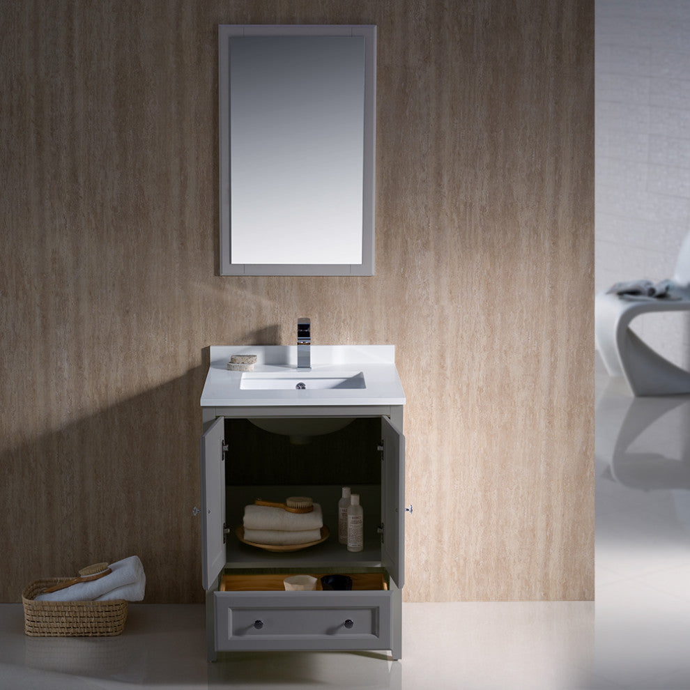 Oxford 24" Gray Traditional Bathroom Vanity, Faucet, FFT9151CH